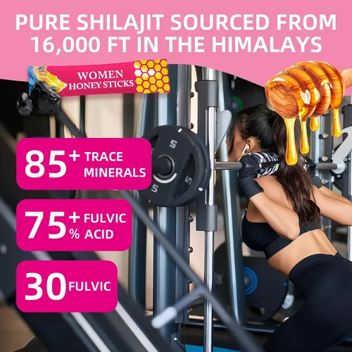 Miniatura 3 de Bloomin - Palitos de miel Shilajit para mujeres, palitos de miel de fresa, energía natural y potenciador de vitalidad con shatavari y azafrán