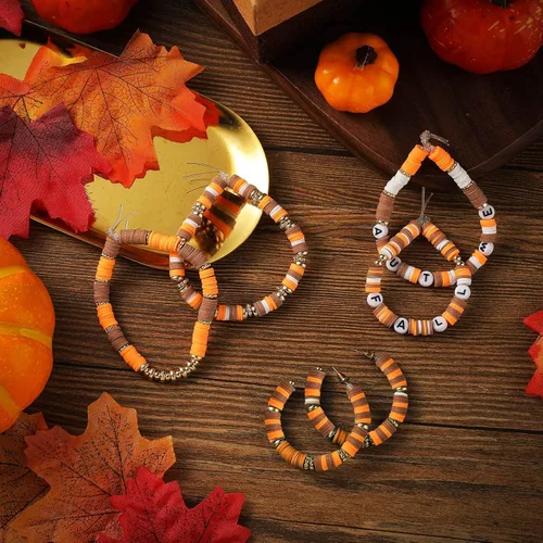 Miniatura 7 de Ferraycle Juego de 5700 cuentas de arcilla de otoño de Halloween, cuentas de arcilla de Navidad, kits de fabricación de joyas para pulseras, Naranja