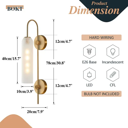 Miniatura 2 de BOKT Lámpara de Pared Moderna de Mediados de Siglo de 1 Luz Montada en Pared de Metal Dorado Cepillado Aplique de Pared Iluminación Minimalista Anti