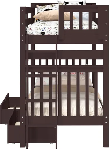 Miniatura 7 de Bedz King Literas altas de tamaño individual sobre individual, estilo Mission con escalera lateral y 2 cajones debajo de la cama, color cereza oscuro