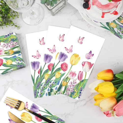 Miniatura 4 de 50 servilletas de papel florales de primavera, tulipán, servilletas desechables de acuarela con flores, para cena, fiesta, toalla de mano decorativa