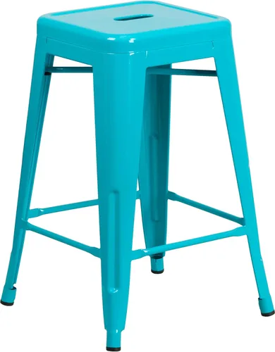 Miniatura 17 de Taburete de 24 pulgadas de alto para interior y exterior con asiento cuadrado., Metal, Negro