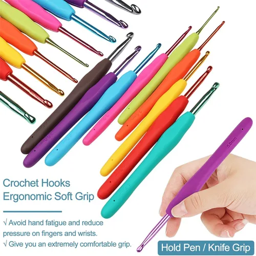 Miniatura 5 de Abizarch Kit de 59 piezas de ganchos de ganchillo para principiantes adultos, kit de inicio de tejer para adultos con mango ergonómico de agarre