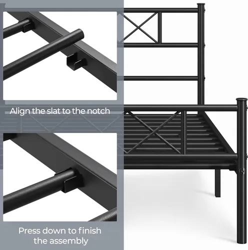 Miniatura 5 de Topeakmart Base de cama de metal negro con cabecero, base de colchón, cama de plataforma, base de cama con listones, tamaño individual