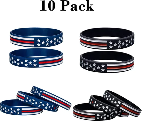 Miniatura 4 de COYOUCO Paquete de 10 pulseras con la bandera estadounidense, fina línea roja, de goma de silicona, para americanismo, patriótico, vacaciones