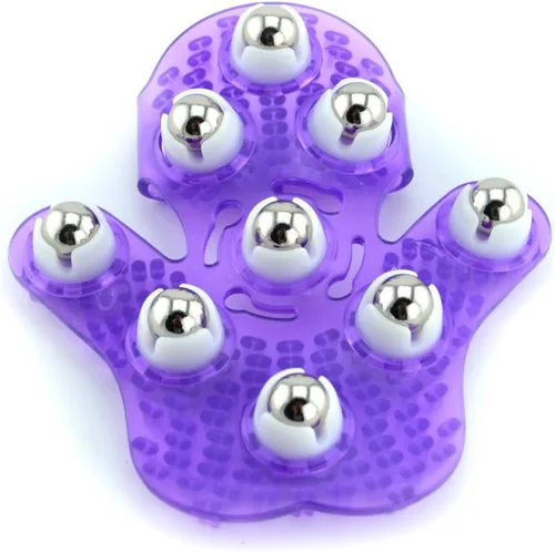 Miniatura 7 de Samyo Guante para masajes en forma de mano, masajeador corporal con 9 rodillos de 360 grados, bola giratoria metálica, cuidado para el cuerpo, Rosa