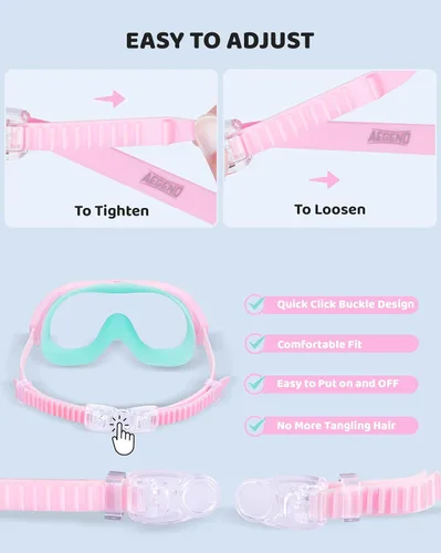 Miniatura 6 de Aegend Paquete de 2 gafas de natación para niños de 3 a 15 años, antivaho, anti-UV, visión amplia, impermeables, sin fugas, para niños y niñas
