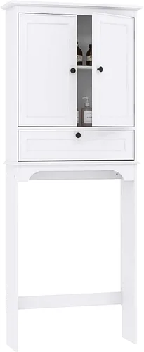 Miniatura 7 de Spirich Gabinete de almacenamiento sobre el inodoro, armario de almacenamiento sobre el inodoro con puertas y estantes ajustables, color blanco