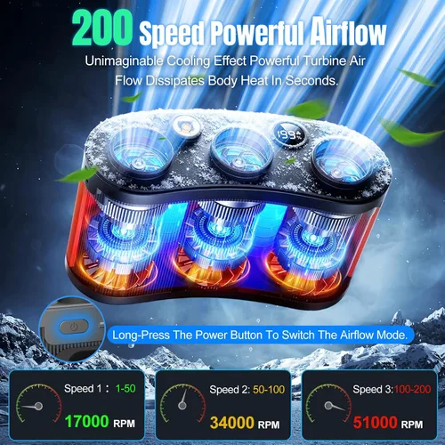 Miniatura 3 de Ventilador de cintura portátil AI 2026 de 25000 mAh, 199 velocidades, 51000 rpm, fuerte flujo de aire, ventilador de cinturón con hasta 15 horas