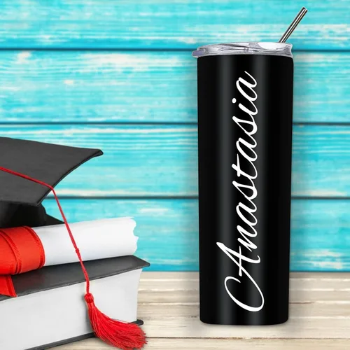 Miniatura 6 de Vaso delgado personalizado con tapas y pajitas con nombre impreso, vasos aislados personalizados de 20 onzas para mamá, mujeres y hombres