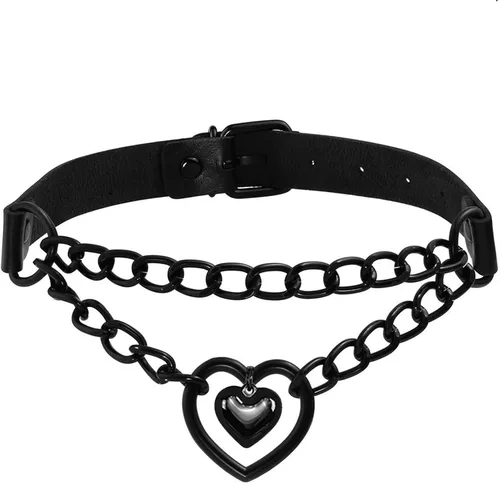 Miniatura 16 de Eigso Gargantilla gótica con cadena de corazón para mujer, gargantilla de cuero punk, collares Emo Grunge, collar para fiesta de los años 80
