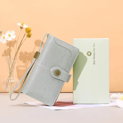 Miniatura 6 de FALAN MULE Cartera de cuero genuino RFID bloqueo gran capacidad Trifold señoras cartera.