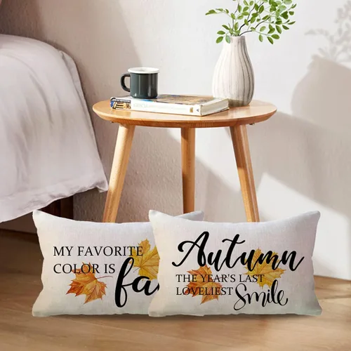Miniatura 4 de ULOVE LOVE YOURSELF Paquete de 2 fundas de almohada de otoño con texto otoñal/hojas de arce, decorativas, rectangulares/lumbar, funda de cojín de 12