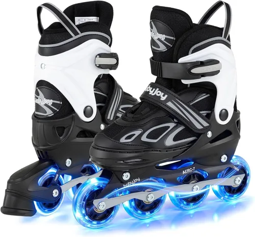 Miniatura 17 de BABY JOY Patines en línea, 4 tamaños ajustables para niños con ruedas iluminadas para niños de 5 a 14 años, divertidos patines iluminadores