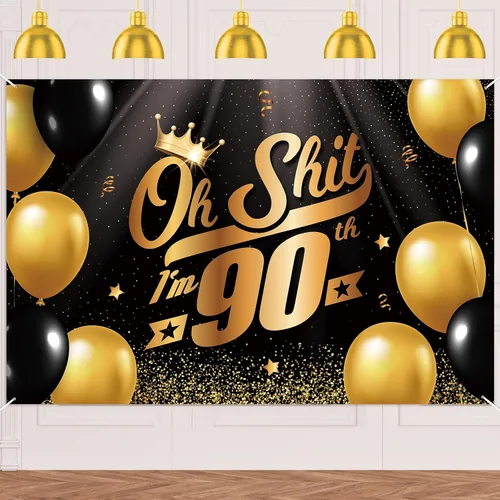 Miniatura 17 de Oh S*hit I'm 10th Banner telón de fondo negro dorado globos corona confeti Hallo Quince Cheers to 10 años decoración temática decoración para hombre