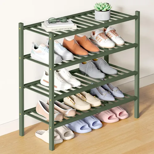 Miniatura 19 de Smiry Zapatero de bambú para clóset, organizador de zapatos apilable de 4 niveles largo de madera, estante de almacenamiento de zapatos Negro