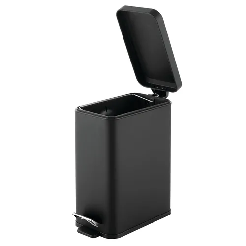 Miniatura 5 de mDesign Cubo de Basura con Pedal — Cubo de basura con pedal, tapa e inserto de cubo de plástico para baño, cocina y oficina — Cubo de basura de Negro