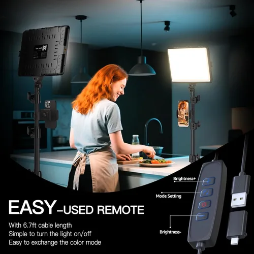 Miniatura 6 de Paquete de 2 luces LED de video, luz NiceVeedi Studio, kit de iluminación regulable de 2800-6500K para fotografía con soporte de trípode y soporte