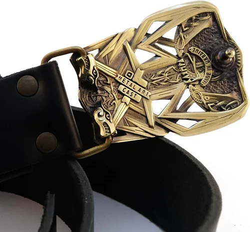 Miniatura 3 de Leather belt with buckle Thor's Hammer, Scandinavian Old Norse Viking Mjolnir solid brass belt buckle on belt
