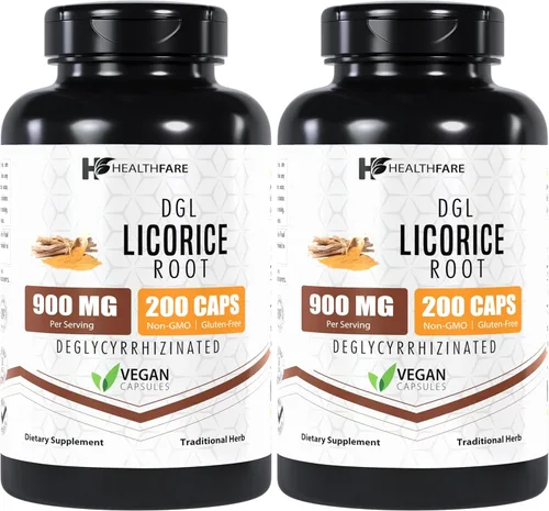 Miniatura 8 de Healthfare Extracto de raíz de regaliz de 900 mg 200 cápsulas veganas DGL Suplemento Fórmula herbaria extra fuerte Sin OMG, sin gluten