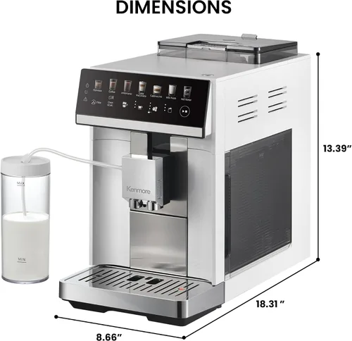 Miniatura 7 de Kenmore Cafetera de Café Completamente Automática - con Molinillo, Espumador de Leche y Vaporizador, Tamper Automático, Máquina de Espresso Blanco