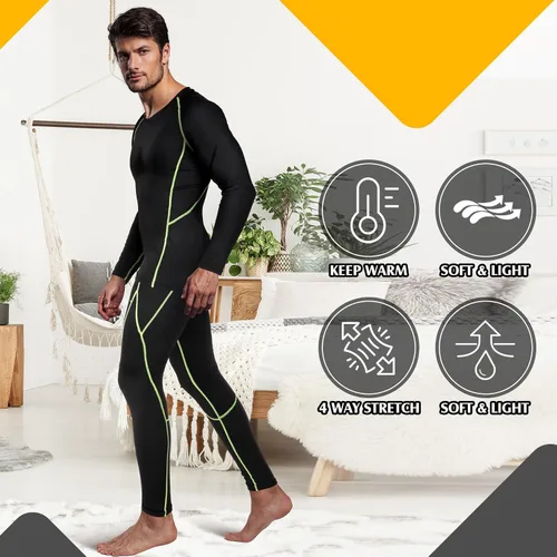 Miniatura 4 de Suhine 3 Pcs Men's Thermal Underwear Set Sport Winter Base Layer with Fleece Lined Base Layer Bottom Top Winter Shirt Pants