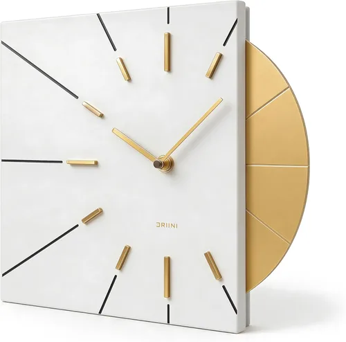 Miniatura 8 de Relojes Driini Reloj de pared moderno de mediados de siglo - Reloj cuadrado negro con acento dorado decorativo - Reloj único y genial, funciona