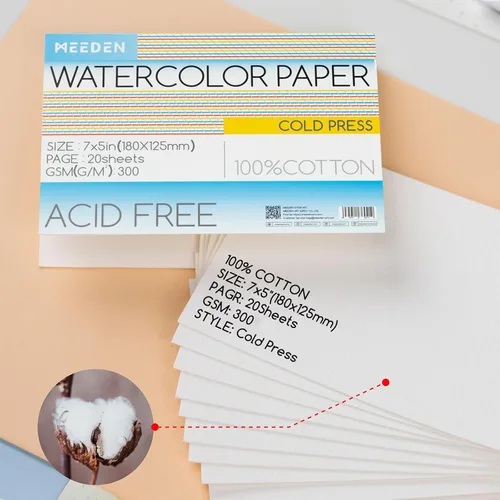 Miniatura 2 de Bloque de papel para acuarela MEEDEN, papel de acuarela 100% algodón de 20 hojas, 140 lb/300 gsm, papel de arte sin ácidos para acuarela, gouache