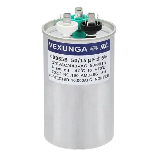 Miniatura 49 de VEXUNGA - 25/5 uF 25+5 MFD 370V o 440V Condensadores redondos de arranque dual 25 5 uF 370 440 Volt VAC CBB65 Condensadores para acondicionador