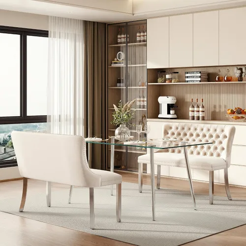 Miniatura 97 de Baysitone Juego de mesa de comedor de vidrio de 51 pulgadas para 4, juego de 5 piezas moderno de comedor, mesa de cocina rectangular de vidrio con 4