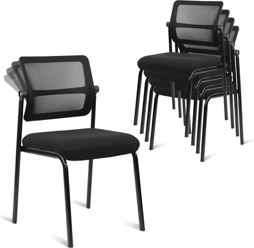 Miniatura 12 de CLATINA Silla apilable para sala de espera con respaldo de malla ajustable, sillas de recepción de invitados de oficina sin brazos con cojín