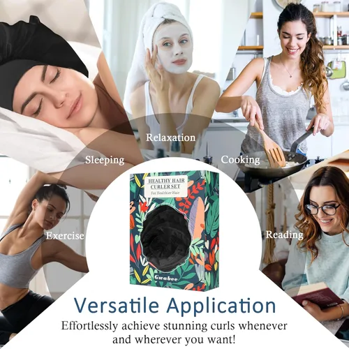 Miniatura 5 de Gwabee No Heat Overnight - Juego de diadema para mujeres y niñas, gorro de satén suave con rodillos para rizos largos de cabello, caja de regalo