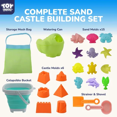 Miniatura 2 de TOY Life 23 juguetes de playa oceánica para niños de 4 a 8 años, juguetes de arena plegables con regadera, cubo de silicona, kit de construcción
