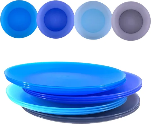 Juego de 12 platos llanos de plástico irrompibles, ligeros, reutilizables, de 10 pulgadas, sin BPA, aptos para lavavajillas, microondas y saludables