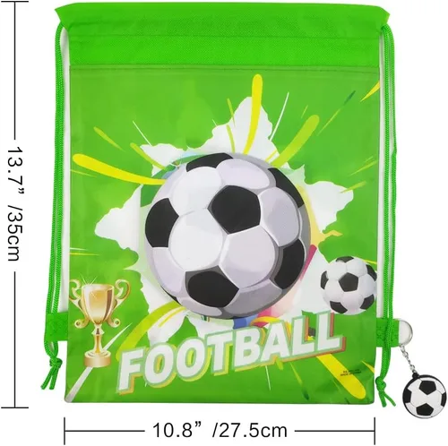 Miniatura 4 de Paquete de 12 bolsas de regalos de fiesta de cumpleaños con cordón de fútbol, bolsa de suministros de fiesta temática deportiva, paquete de regalo