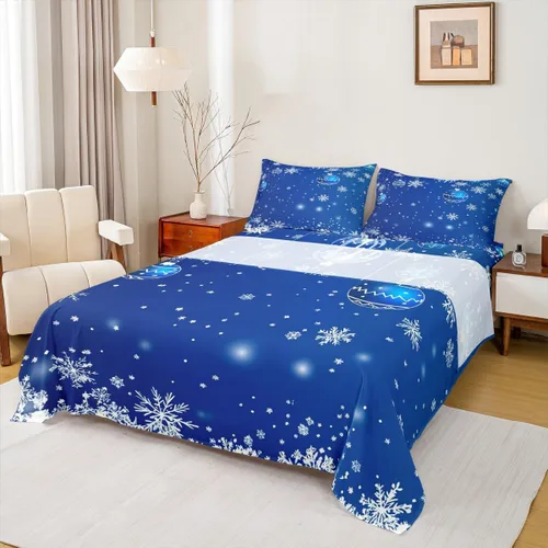Miniatura 25 de Erosebridal Juego de ropa de cama individual con diseño de árbol de Navidad, muñeco de nieve, decoración de corona de Navidad, sábana bajera