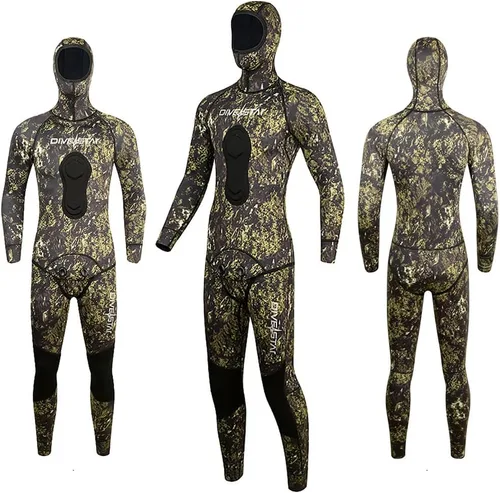 Miniatura 2 de Traje de neopreno de pesca submarina de 0.059 pulgadas con capucha, 2 piezas de camuflaje para caza de buceo, para buceo en agua fría