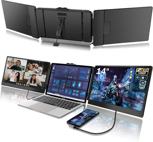 Miniatura 10 de Monitor Portátil Triple P2 para Laptop, Extensor de Pantalla de 12 Pulgadas, Extensor de Monitores Duales FHD 1080P, Pantalla IPS