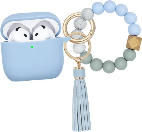 Miniatura 18 de KOUJAON Funda compatible con AirPods 4, funda protectora de silicona suave con llavero de pulsera, compatible con auriculares inalámbricos Apple Té