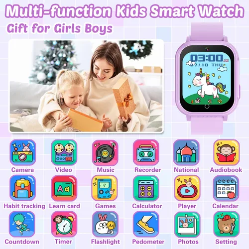 Miniatura 2 de Reloj inteligente impermeable para niños con 32 juegos, cámara dual, video, seguimiento de hábitos, reproductor de música, podómetro, protectores