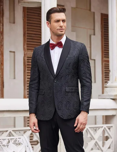 Miniatura 3 de COOFANDY Chaqueta de Esmoquin Floral para Hombre con Solapa de Chal Paisley, Chaqueta Blazer para Cena, Baile de Graduación, Boda