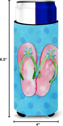 Miniatura 7 de Caroline's Treasures BB8221MUK - Chanclas color rosa con lunares azules, ultra Hugger para latas delgadas, funda enfriadora de latas azules, lavable