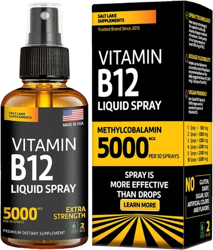 Vitamina B12 Sublingual Spray 5000 mcg – Líquido vegano de metilcobalamina B12 aumenta la energía, el estado de ánimo y la salud cerebral – Sin