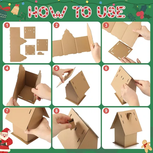 Miniatura 3 de Cholemy 12 piezas de cartón para casa de jengibre de Navidad, manualidades a granel, hacer un cartón de jengibre, manualidades navideñas