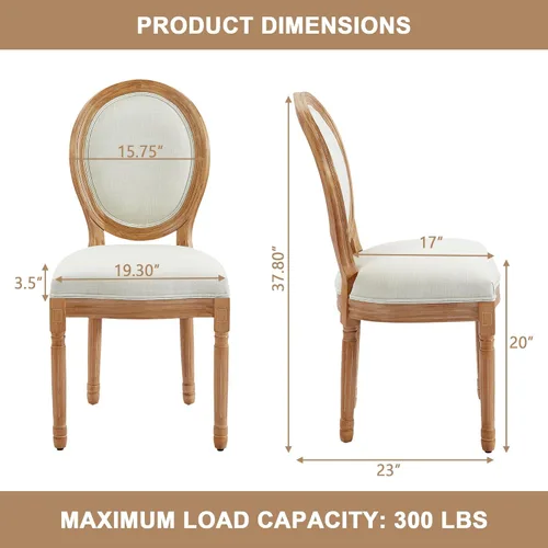 Miniatura 3 de Juego de 2 sillas de comedor francesas con respaldo redondo, sillas de comedor tapizadas de mediados de siglo con patas de madera maciza para Beige