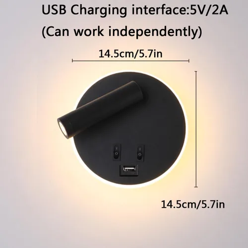 Miniatura 5 de Puerto de carga USB, luz de lavado de pared, luz LED negra con pared interior, foco ajustable, lámpara de lectura, lámpara de pared para dormitorio