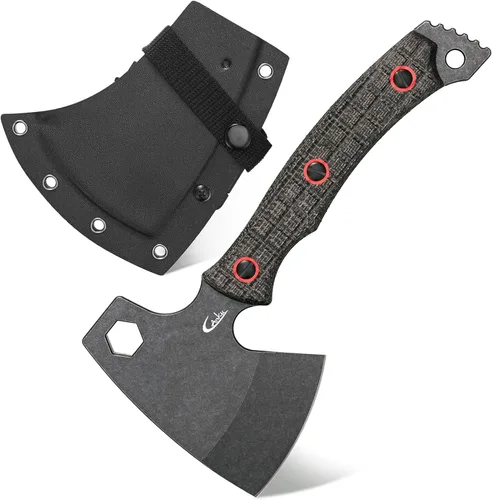 Miniatura 11 de C1391 Hacha de camping Hacha de campamento, hoja de acero DC53 con mango de Micarta Hacha de supervivencia para uso en el bosque con fundas de Kydex