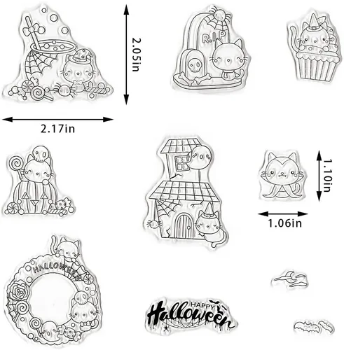 Miniatura 2 de Sellos y troqueles de Halloween para hacer tarjetas, lindo sello transparente de gato, troqueles de corte para gatos troquelados para hacer tarjetas