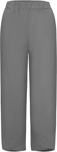 Miniatura 4 de FEDULKSTORE Pantalones de pierna ancha de algodón y lino para mujer, pantalones palazzo casuales de verano de cintura alta, pantalones holgados