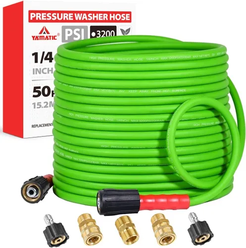 Miniatura 10 de YAMATIC Manguera de lavado a presión de 3600PSI para lavadora eléctrica de 25 pies x 1/4 pulgadas, resistente a las torceduras, manguera de repuesto